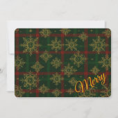 Vrolijke Steampunk Sneeuwvlok Rood en Groen Tartan Feestdagenkaart (Voorkant)