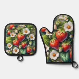 Vrolijke Strawberry Red Berry Ovenwant & Pannenlap Set