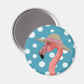 Vrolijke Summer Flamingo Blue Polka Dot Summer pet Magneet (Voorkant / Achterkant)