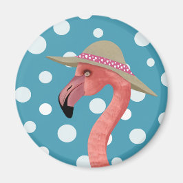 Vrolijke Summer Flamingo Blue Polka Dot Summer pet Magneet