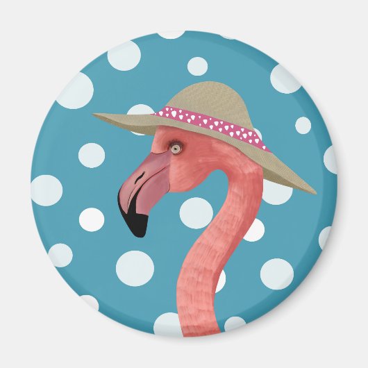 Vrolijke Summer Flamingo Blue Polka Dot Summer pet Magneet (Voorkant)