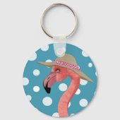 Vrolijke Summer Flamingo Blue Polka Dot Summer Pet Sleutelhanger (Achterkant)