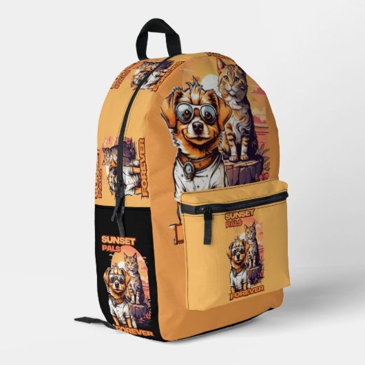 Vrolijke Sunset Animal Art Scene Bedrukte Rugzak (Achterkant Hoek Links)