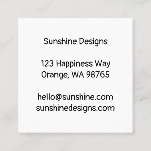 Vrolijke Sunshine CUSTOM Dank u winkelen klein Vierkante Visitekaartje (Achterkant)