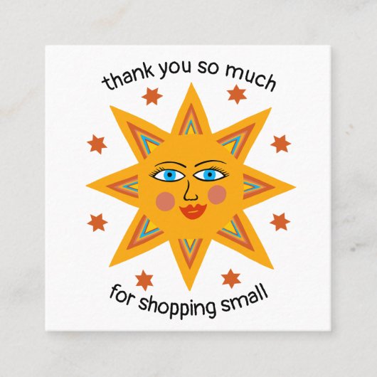 Vrolijke Sunshine CUSTOM Dank u winkelen klein Vierkante Visitekaartje (Voorkant)