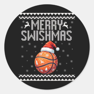 Vrolijke Swishmas Kerst Basketbal Lelijke Jeugd Zi Ronde Sticker
