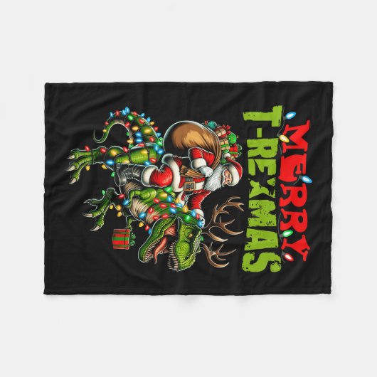 Vrolijke T-Kerstmis Kerstmis Kerstmis T Rex Dinosa Fleece Deken (Voorkant (Horizontaal))