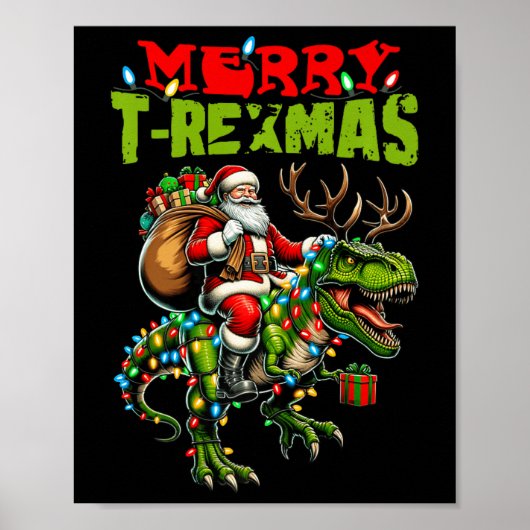 Vrolijke T-Kerstmis Kerstmis Kerstmis T Rex Dinosa Poster (Voorkant)