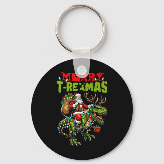 Vrolijke T-Kerstmis Kerstmis Kerstmis T Rex Dinosa Sleutelhanger (Voorkant)