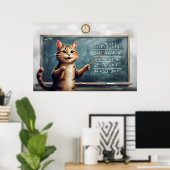 Vrolijke Tabby Cat Teaching Wiskunde in de klas Poster (Thuiskantoor)