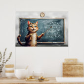 Vrolijke Tabby Cat Teaching Wiskunde in de klas Poster (Keuken)