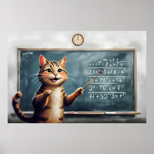 Vrolijke Tabby Cat Teaching Wiskunde in de klas Poster (Voorkant)