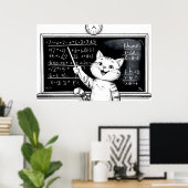 Vrolijke Tabby Cat Teaching Wiskunde in de klas Poster (Thuiskantoor)