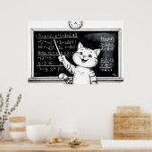 Vrolijke Tabby Cat Teaching Wiskunde in de klas Poster (Keuken)