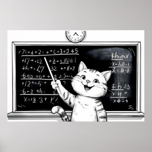 Vrolijke Tabby Cat Teaching Wiskunde in de klas Poster