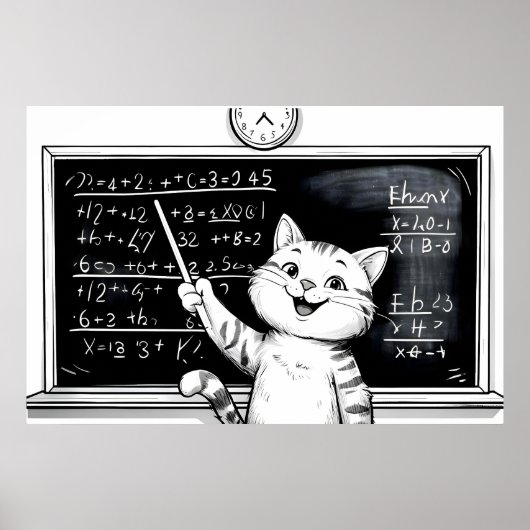 Vrolijke Tabby Cat Teaching Wiskunde in de klas Poster (Voorkant)