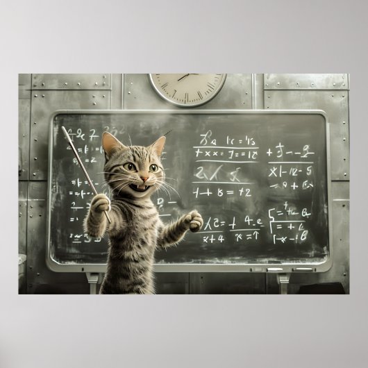 Vrolijke Tabby Cat Teaching Wiskunde in de klas Poster (Voorkant)