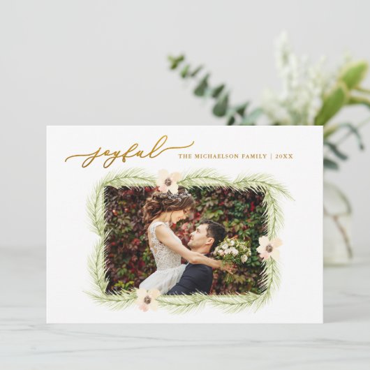 Vrolijke Takken Winter Kerst Foto Feestdagenkaart (Staand voorkant)