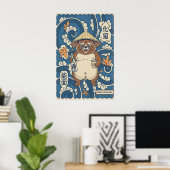 Vrolijke Tanuki Poster - Japanse Folklore, Oranje (Thuiskantoor)