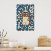 Vrolijke Tanuki Poster - Japanse Folklore, Oranje (Keuken)