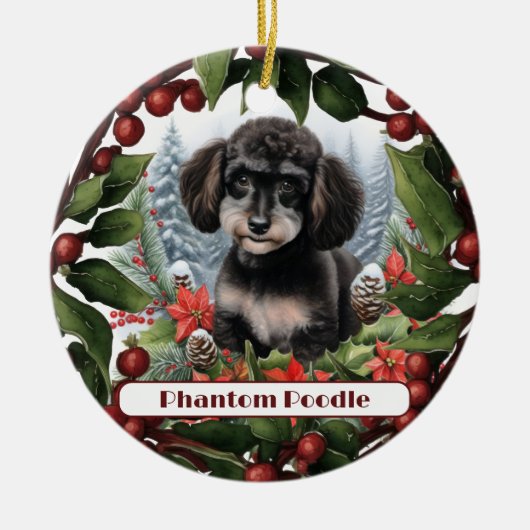 Vrolijke Teacup Phantom Poodle Christmas Keramisch Ornament (Voorkant)