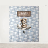 Vrolijke teddybeer piloot babyshower fotobanner wandkleed (Voorkant)