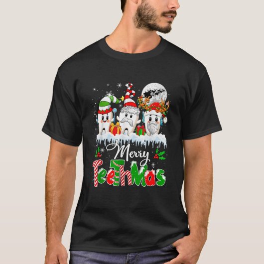 Vrolijke Teethmas Kerstmis Drie Santa Elf Rendier T-shirt (Voorkant)