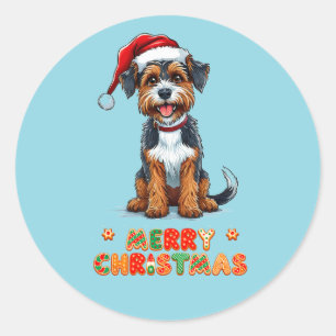 Vrolijke Tekenfilm Hond met een Kerstman Hoed Ronde Sticker