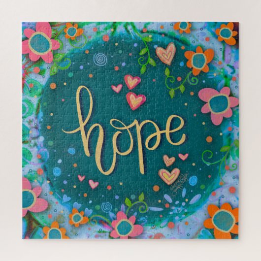 Vrolijke Trendy Hope Heart Floral Inspirivity Legpuzzel (Verticaal)