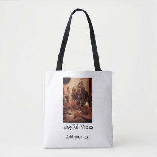 Vrolijke trillingen voeg familie kerst foto naam t tote bag