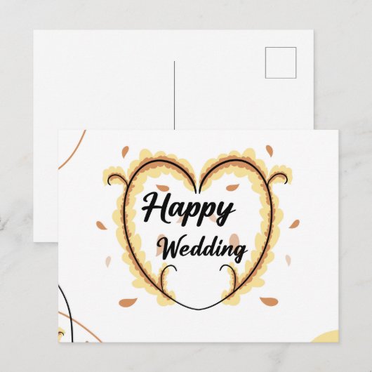 vrolijke trouwkaart met mooie gele bloemen briefkaart (Voorkant / Achterkant)