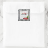 Vrolijke  Truck and Tree Christmas Vierkante Sticker (Tas)