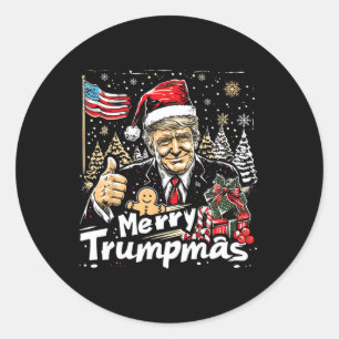 Vrolijke Trumpmas Dankbaar Kerstmis Trump als Sant Ronde Sticker