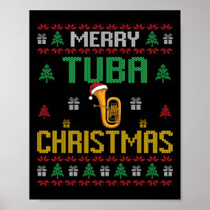 Vrolijke Tuba Kerst Grappige Tuba Speler Ugly Xmas Poster