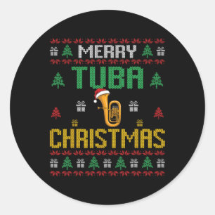 Vrolijke Tuba Kerst Grappige Tuba Speler Ugly Xmas Ronde Sticker