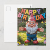 Vrolijke Tuinkabouter met "Verjaardag"-Slinger Briefkaart (Voorkant / Achterkant)