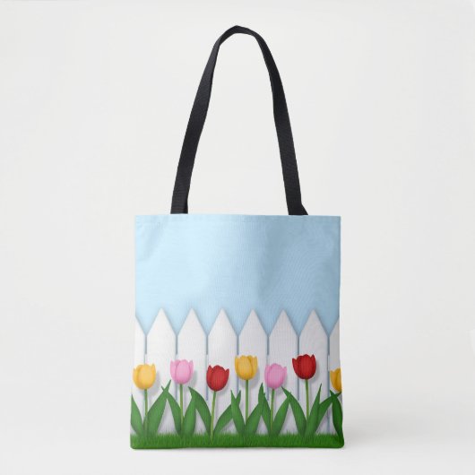 Vrolijke Tulp Bloementuin Aanpasbaar Tote Bag (Voorkant)