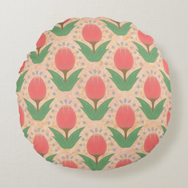 Vrolijke Tulp Ronde Kussen (Voorkant)