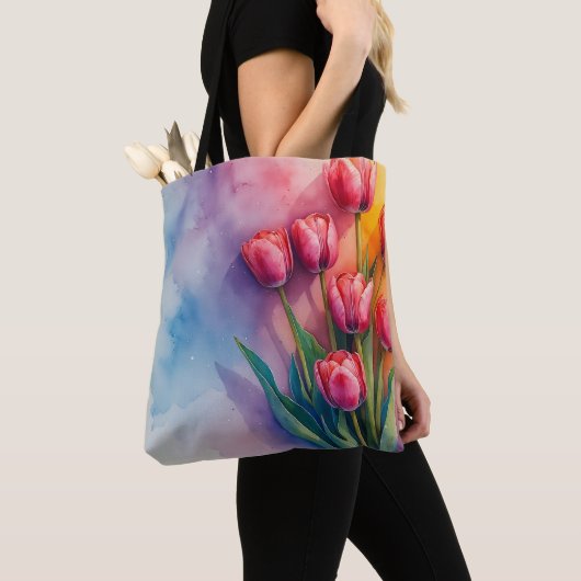 Vrolijke tulpen waterverf Tas (Dichtbij)