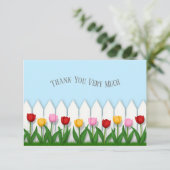 Vrolijke Tulpen & Witte Hek Custom Bedankkaart (Staand voorkant)