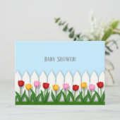 Vrolijke Tulpen & Witte Hek Custom Kaart (Staand voorkant)
