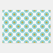 Vrolijke Turquoise Daisy Floral Stripes Polka Dot Inpakpapier Vel (Voorkant)