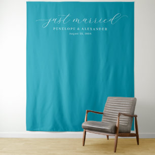 Vrolijke Turquoise Minimalistische Pas Getrouwd Ac Wandkleed