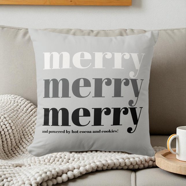 Vrolijke Typografie Grijs Zwart Wit Fun Christmas Kussen (Merry Typography Gray Black White Fun Christmas Throw Pillow)