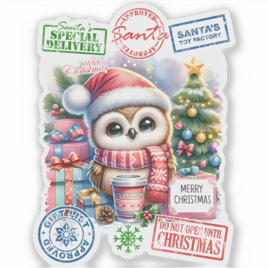 Vrolijke uil Kerst sticker (Voorkant)