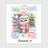 Vrolijke uil Kerst sticker (Vel)