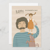 Vrolijke vaders dag. Pap dochter en grappige hond (Voorkant / Achterkant)