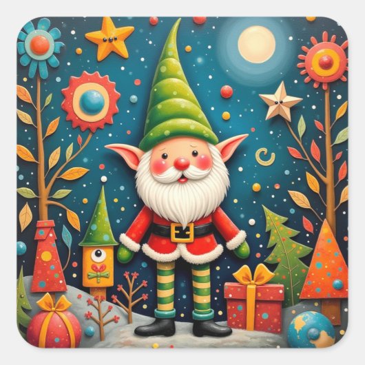 Vrolijke vakantie-elf vierkante sticker (Voorkant)