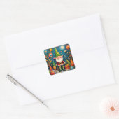 Vrolijke vakantie-elf vierkante sticker (Envelop)