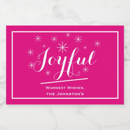 Vrolijke Vakantie Gift Script Naam Hot Pink Mini Sparkling Wijnetiket (Enkel label)